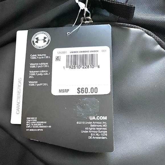 Under Armour 15" Laptop Bag 1342651 001 Adult Hustle 4.0 Backpack Black Man's - Picture 2 of 7